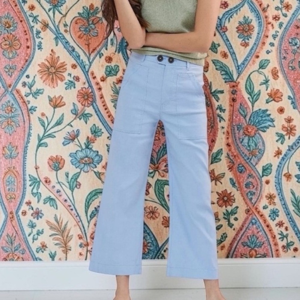 Anthropologie Maeve Colette Wide Leg Crop Pants Women's 4 Light Blue High Rise